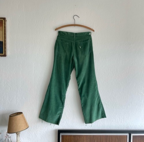 Vintage 70s ‘Big E’ Levi’s Corduroy Flare Pants Green 32 X 28 - Picture 2 of 6