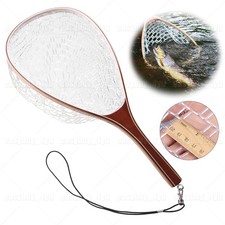 Fly Fishing Landing Net Waterproof Rubber Nylon Mesh for Trout Wooden Handmade