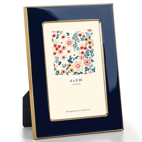 Feihorrm Photo Frame 6x4, Navy Blue Enamel Frame with Gold Metal Edge, HD