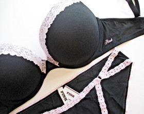 VICTORIA'S SECRET PINK Super Push-Up Bra Set 34B 36B 38B 38C 38D 40C 40D Black