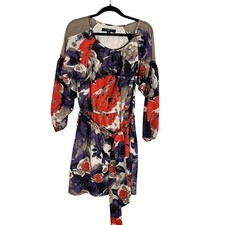 Nine West Floral Dress 6 Red Midi Boho Tropical Feminine Classic 80s Retro Chic