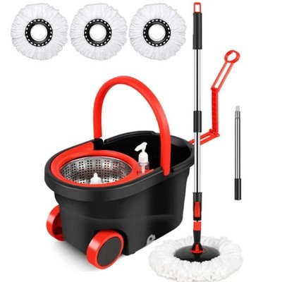 Spin Mop & Bucket Wringer Set, 360° Spinning Mop System, 3 Refills Easy Clean XL