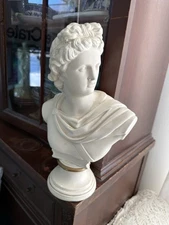 White Ceramic Roman Apollo Neoclassical Sculpture Statue Bust 12” AS IS