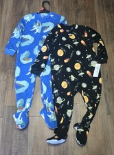 Carters Fleece Boys 2T Footed Pajamas Set Dinosaur/ Space Planets