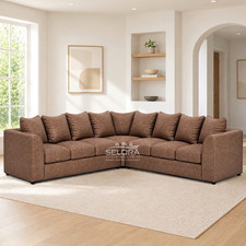 7 Seater XL Corner Sofa Symmetrical L Shape Faux Leather Tan Brown
