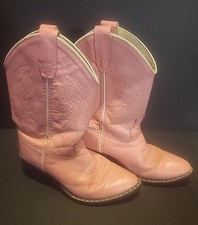 Vintage Old West Pink Leather Kids Cowboy Boots Size  Style 8119-120