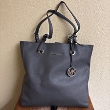 Michael Kors Jet Set Shoulder Tote Bag Gray Saffiano Leather Purse READ