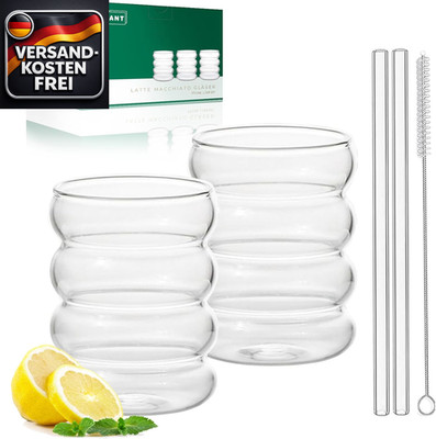 Gerippte Trinkgläser Set 2x350ml für Cocktails Wasser Saft Bar Gäste