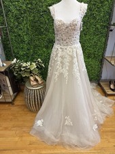 Ivory/Mocha A-Line Sweetheart Lace Beaded Sleeveless Wedding Dress Zipper Train