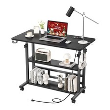 Adjustable Height Standing Desk with Power Outlets, Rolling Stand Up Desk wit...