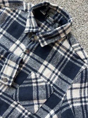 WESC Oden Sweden Overshirt Flannel Shirt Snap Front Black Plaid Shacket Men s L