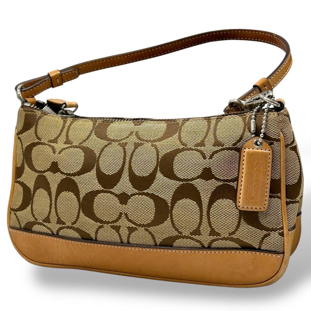 Coach Signature Beige Accessory Pouch Handbag Pre-Owned