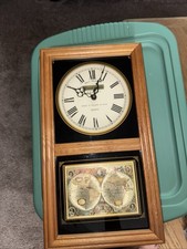 Oak Paul Masson Brandy Glass Front Wall Clock Holographic Ancient World Map 16