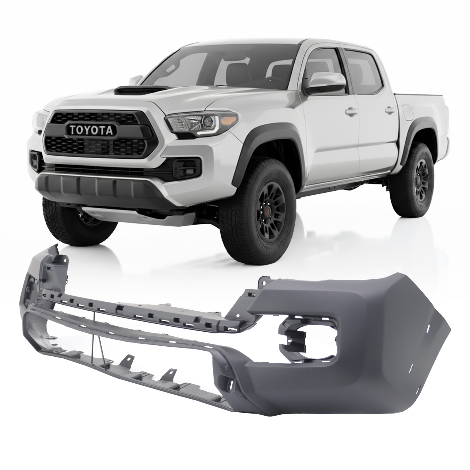 To1000414 Front Bumper Cover for 2016-2020 Toyota Tacoma w/Fog Light Holes ...