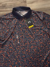 New Under Armour Golf Polo Shirt Mens L Matchplay Printed Floral Stretch Navy