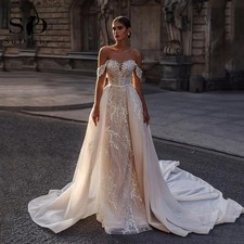 Luxury Detachable Train Off The Shoulder Wedding Dress Glitter Sequins Beads