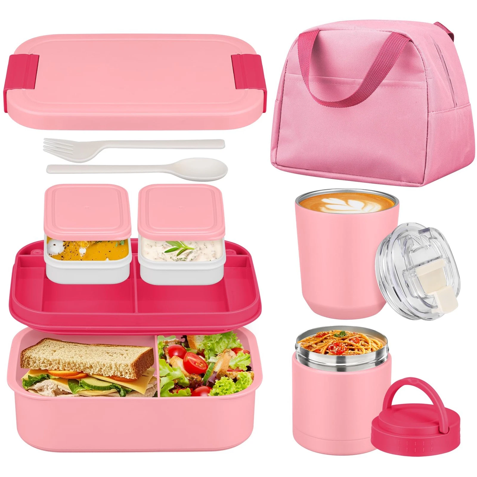Large Bento Lunch Box Set for Adults Kids Women with 10.5oz Soup Thermo,Coffe...