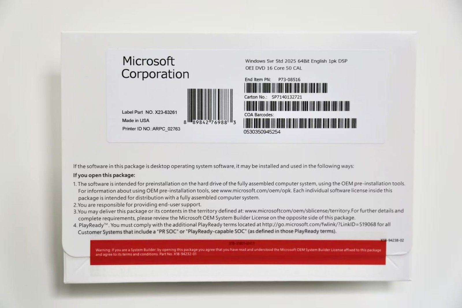 Microsoft Windows Server 2025 Standard64Bit 16 Core-50 CALs DVD With Key Sealed