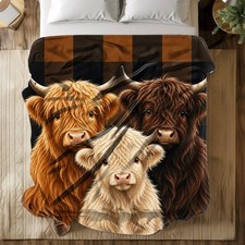 Highland Cow Trio Coral Fleece Blanket Farmhouse Decor