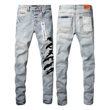 New Purple Brand Men's Ripped Pants Splash-ink Skinny Jeans High-street Jeans