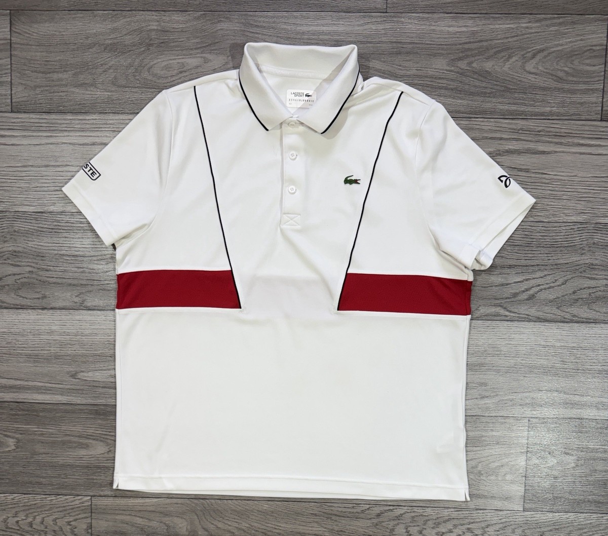 LACOSTE SPORT NOVAK DJOKOVIC ポロシャツ　FR 2 Lacoste Sport NOVAK DJOKOVIC White Polo Shirt Short Sleeve Sz FR 7