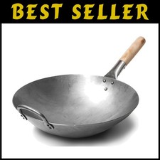 Wok professionale in acciaio al carbonio 14" per barbecue e grigliate