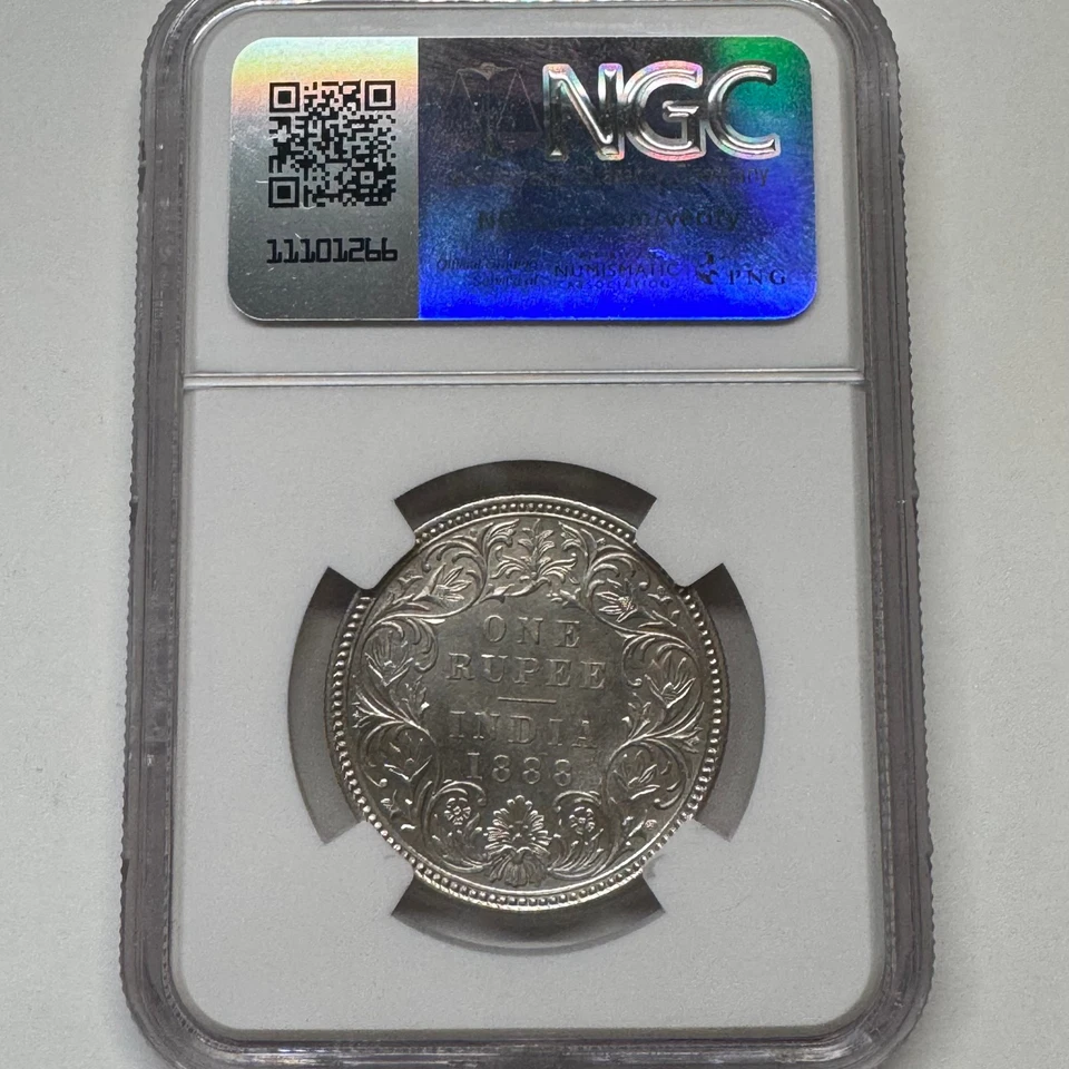 1888 B India 1 Rupia Plata UNC DETALLES NGC, Victoria - Excelente Estado #104 Foto 4 de 4