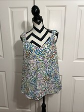 CAbi Floral V-Neck Sleeveless Camisole - White Multi