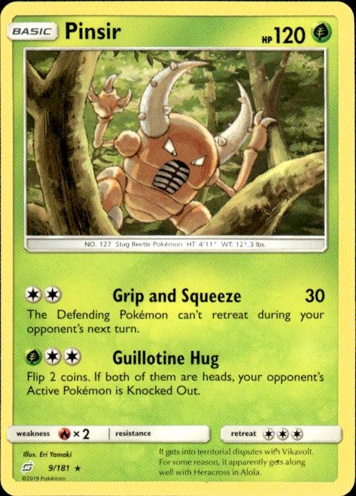 Pokemon Pinsir SM - Team Up 9/181 Light Play LP+ or Better
