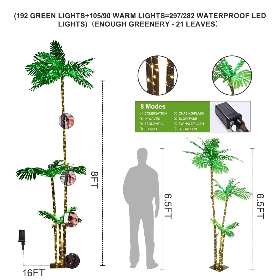 Lighted Palm Tree 8'/6.5',4', 2' for Outside Patio,Light Up LED Palm Trees wi... - Image 2 of 4