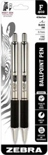 Zebra Pen F402 Ballpoint Stainless Steel RT Pen 0.7mm Fine Point Black Ink 2-PK