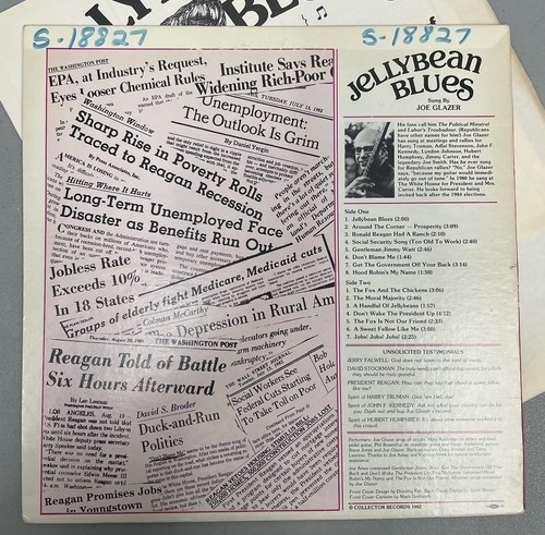 JELLYBEAN BLUES Vintage Vinyl Record By JOE GLAZER Songs Of REAGANOMICS Comedy - Picture 2 of 11