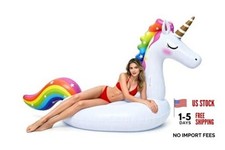 Giant Inflatable Unicorn Pool Float Floaties, Rainbow Mane Ride-On Swimming