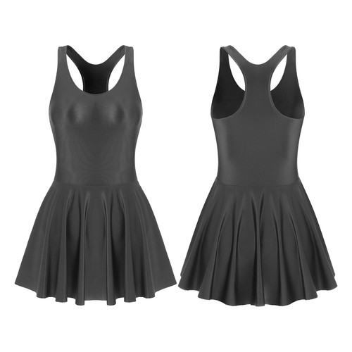 Sexy Women Shiny Gloss Sports Yoga Ballet Tank Leotard Dress Pleated Mini Skirt - Picture 80 of 110