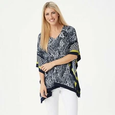 Susan Graver Printed Liquid Knit Scarf Top Sapphire/Lime X-Small