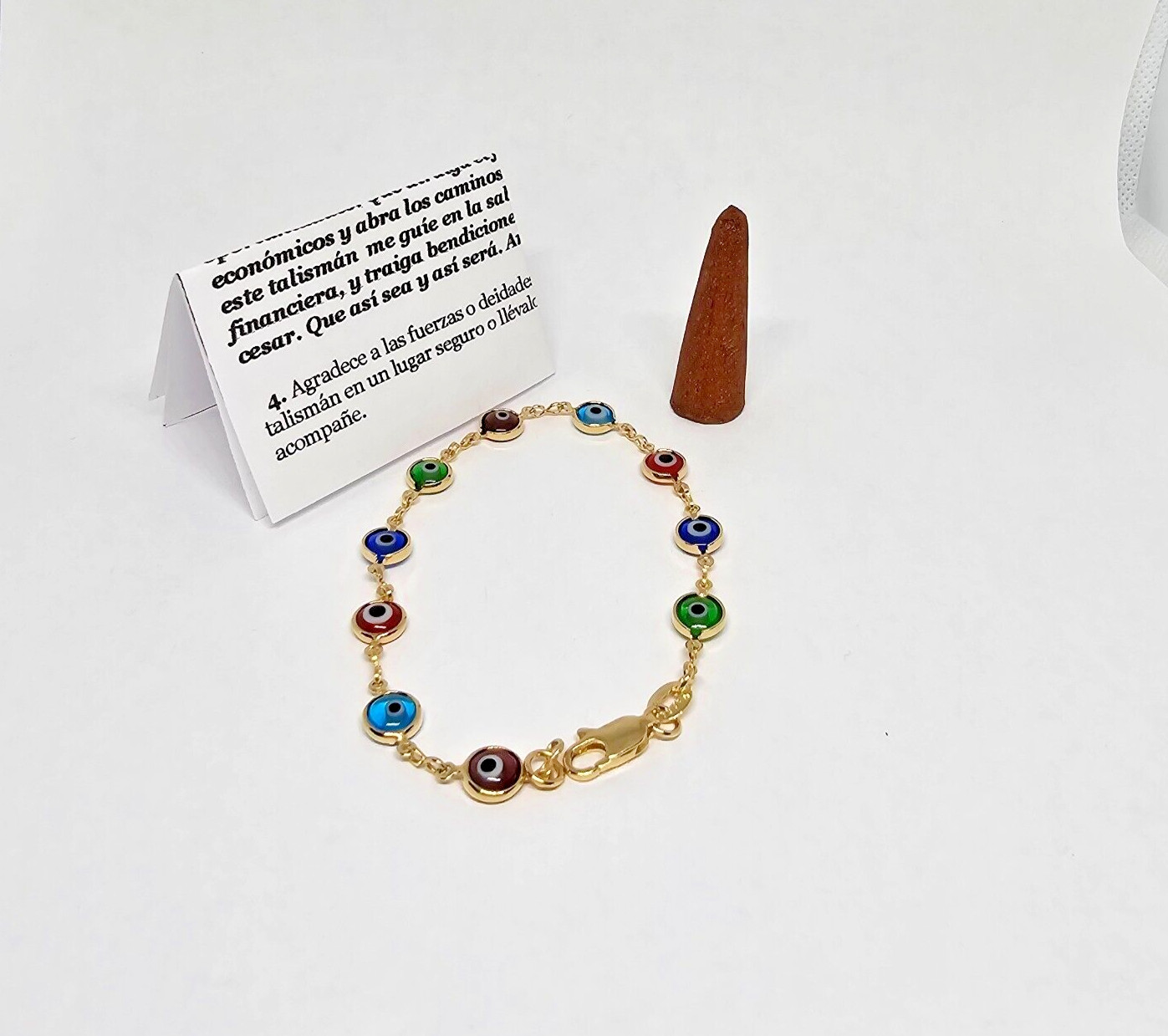PULSERA DE OJO TURQUESA DE LA BUENA SUERTE ORO RELLENO INCIENSO ORACIÓN GRATIS