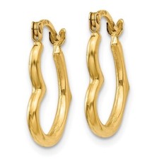 14K Real Yellow Gold Heart Earrings - Small Heart Hoop - 2mm x 13mm - ER788