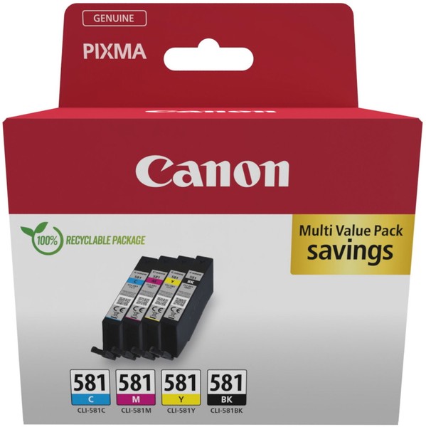 4 Canon Druckerpatronen Tinte CLI-581 Bk / C / M / Y Multi Value Pack-image