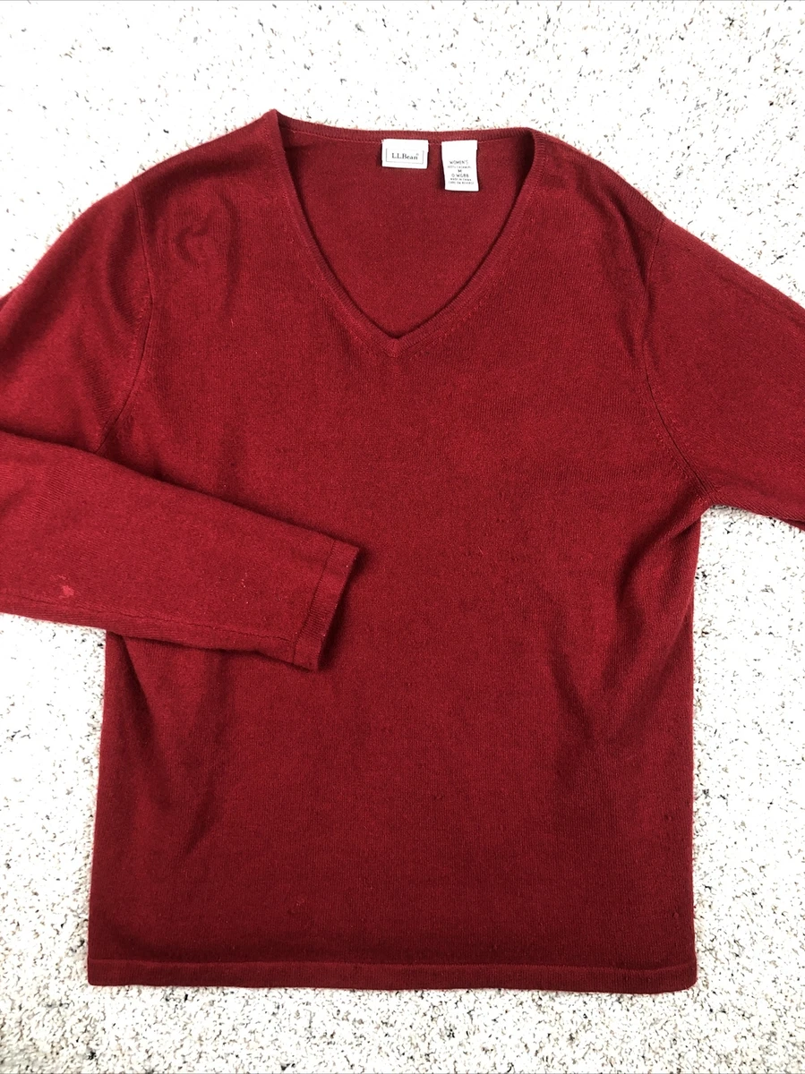 LL Bean 100 Cashmere Sweater Women s M Red Pullover Long Sleeve V Neck 0WG88