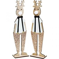 Rentier Holz Dekofigur Weihnachten Aufsteller Glitzer Tischdeko 12×6,5×H45Cm