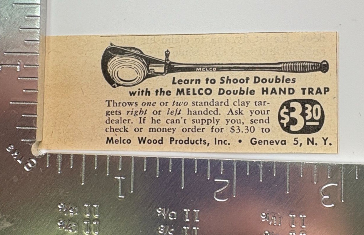 Melco Double Hand Trap Vintage Mini Print Ad 40s Wood Products Geneva NY