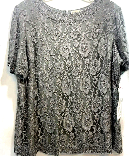 Candlelight and Champagne Womans Grey Beaded Sequined Eveningwear Top 26WP NWT - 第 1/8 張圖片