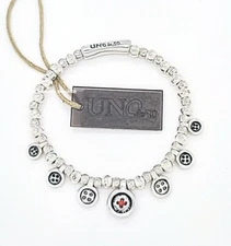 NEW UNO de 50 Silver Tone Beaded Thread of Life Buttons Lady In Red Bracelet 