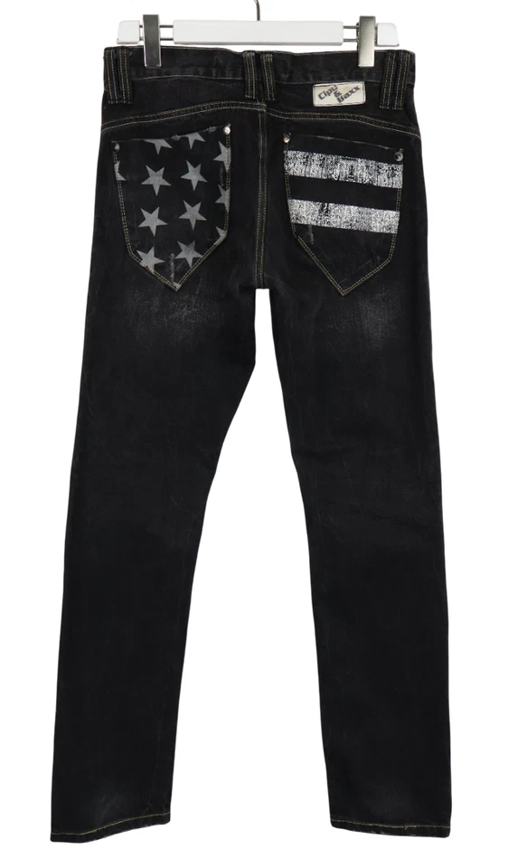 Pantalones de mezclilla para hombre CIPO & BAXX C-1034 W29/L32 ajuste cónico estampado de bandera de EE. UU. desgastados Foto 2 de 4