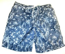 Goodfellow  Co. Men's Blue Swim Trunks Size Large Swimwear Palm Trees Parrots