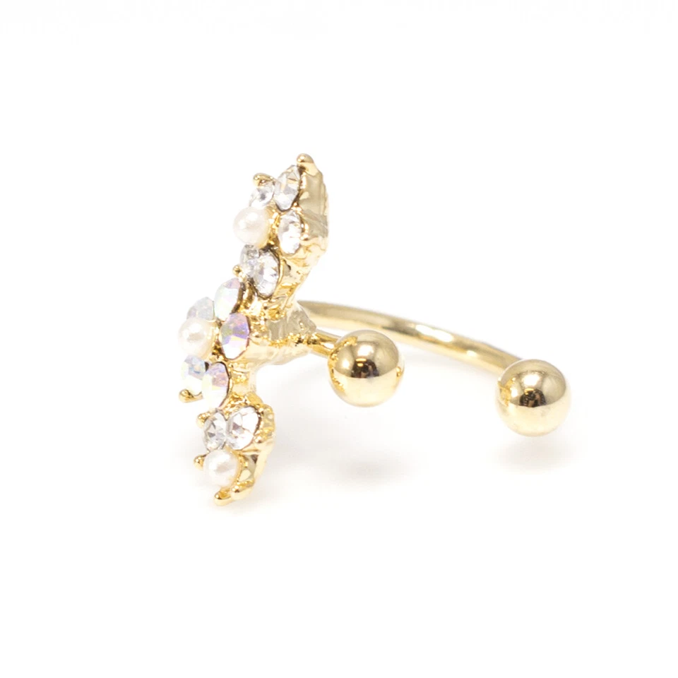 Brazalete de cartílago oreja IP oro flor perla sintética no perforante Foto 3 de 4