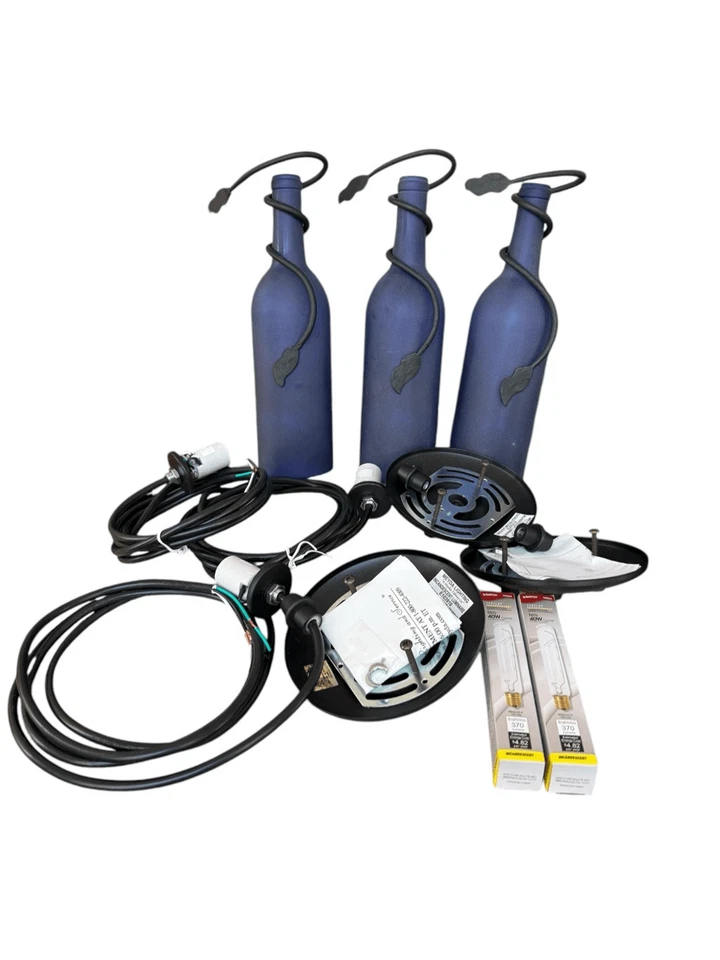 Набор Meyda из 3 3x11 дюймов Тосканский Виноградник Матовая Синяя Винная Бутылка Мини Кулоны - Изображение 3 из 4