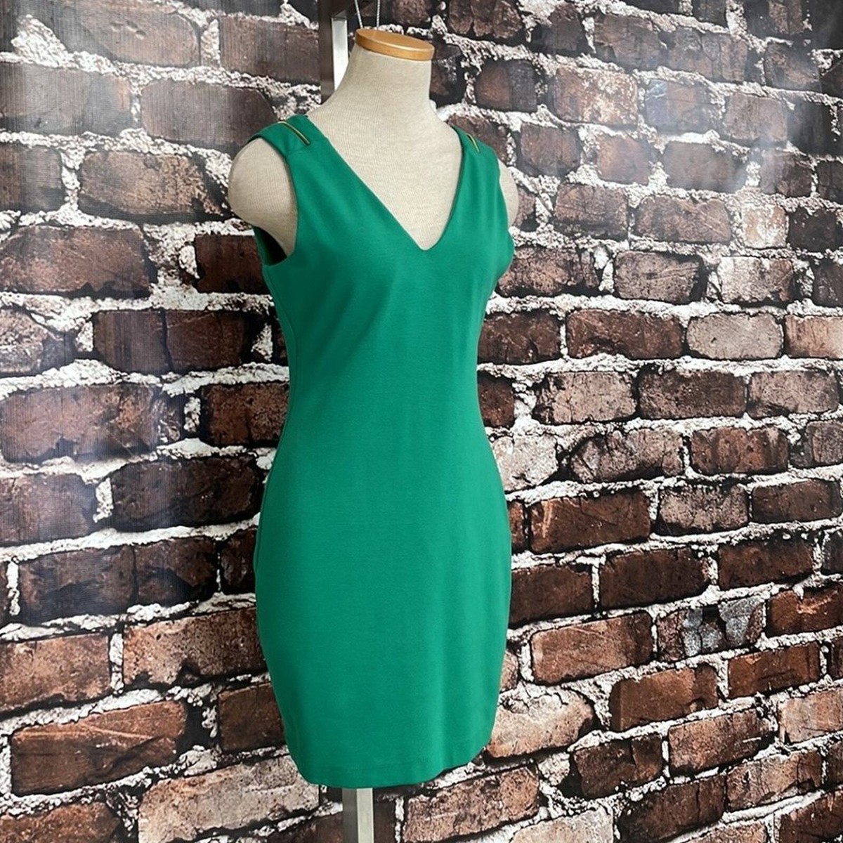 Zara Trafaluc Dress Women's L Large Green Sheath V-Neck Midi Zipper Detail  | eBay