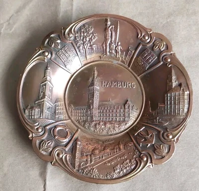 HAMBURG Wandteller Ø14cm aus Kupfer, Wandschmuck, vintage - Bild 1 von 4