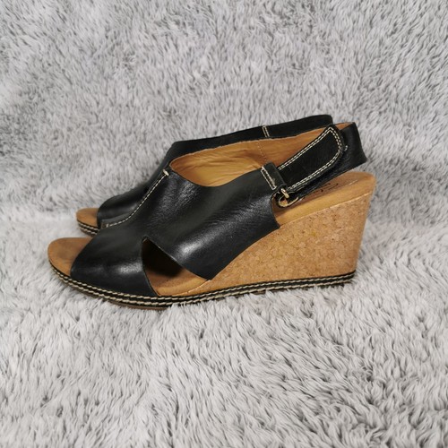 Clarks Damensandalen UK 5 schwarz Leder Helio schwimmender Keilabsatz breite Passform - Bild 2 von 20